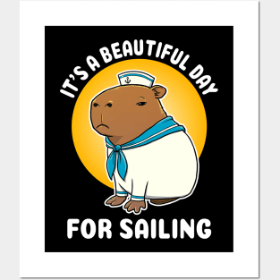 It's a beautiful day for sailing Cartoon Capybara Sailor Posters and Art